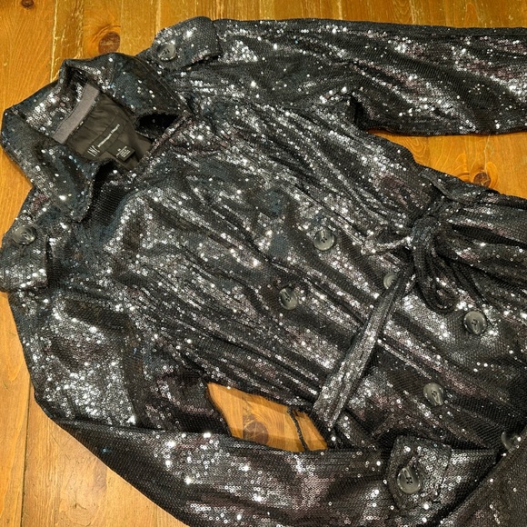 NWOT Dark Gray Sequin Double Breasted Trench Evening Coat Jacket Size Medium - Picture 8 of 11